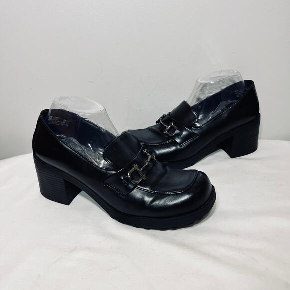 Lower East Side Shoes 90s Y2K VTG Chunky Heel Black Faux Leather Platform 10 - Picture 1 of 9